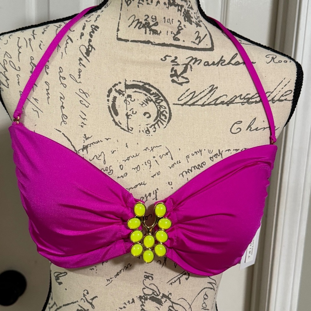 TrinaTurk Swimsuit top.  Hot Pink with Yellow embellishment